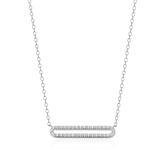 Sterling Silver Lab Grown Diamond Stationary Paperclip Charm Necklace