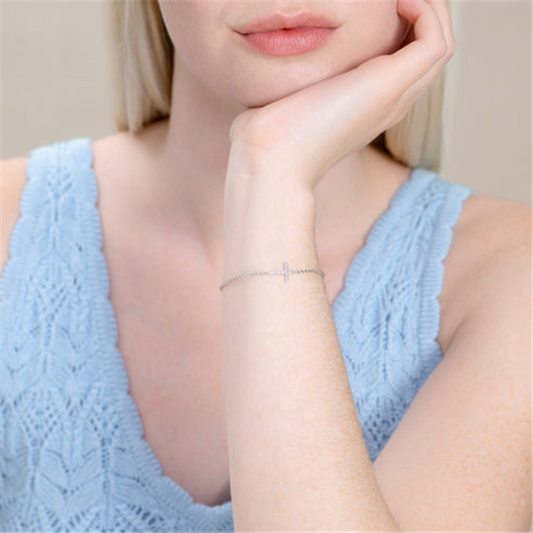 Sterling Silver Lab Grown Diamond Cross Bolo Bracelet
