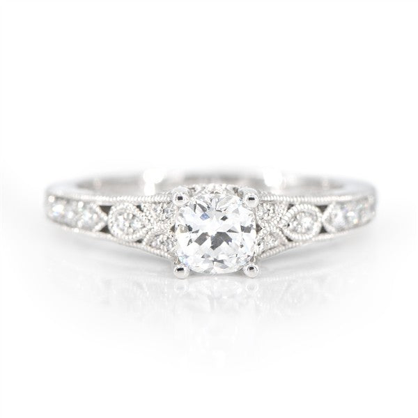 14K Hand-Engraved Diamond Semi-Mount Engagement Ring