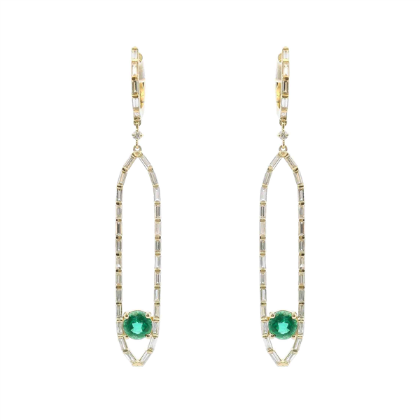14K Emerald & Baguette Diamond Luxe Drop Earrings