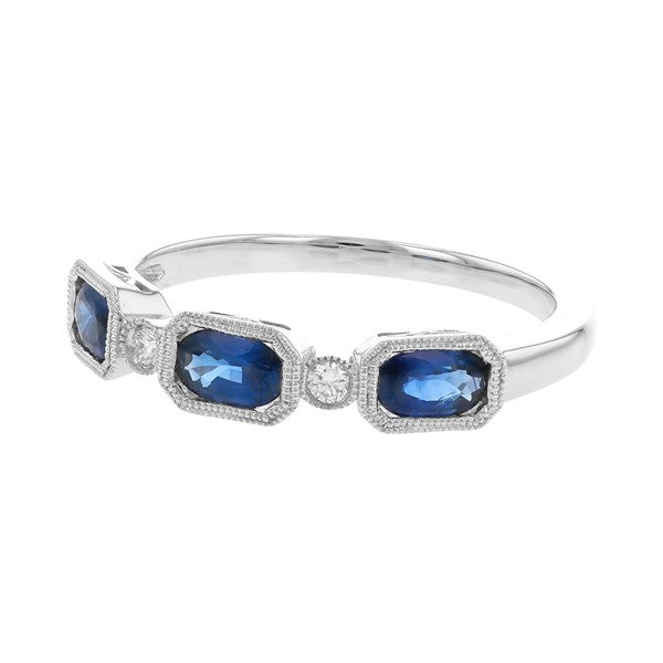 14 Karat White Gold Sapphires Vintage Milgrain Fashion Ring