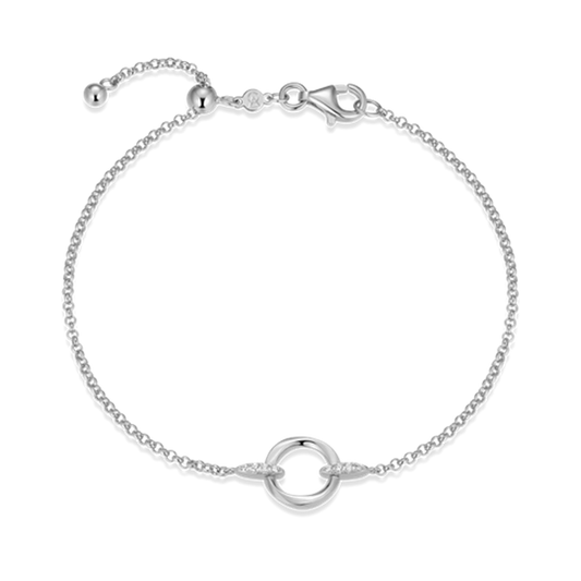 Sterling Silver Knife Edge Circle Link Lab Grown Diamond Bolo Bracelet