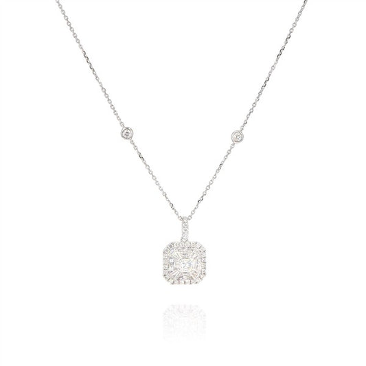 18 Karat White Gold Ballerina Halo Asscher Diamond Pendant