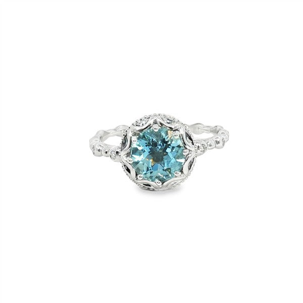 14K Aquamarine & Diamond Halo Fashion Ring