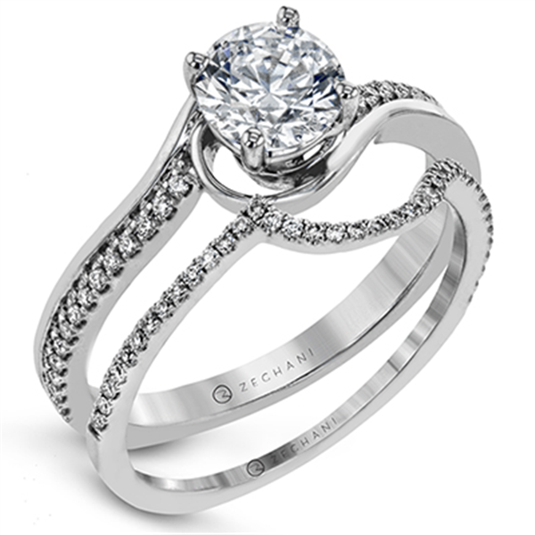 14K White Gold Curving Bypass Diamond Wedding Set