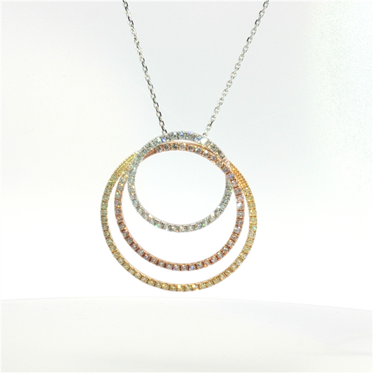 18 Karat Tri-Color Gold Diamonds Circle Pendant