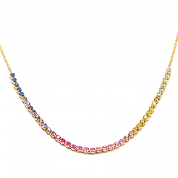 14K Gold Rainbow Sapphire Petite Tennis Necklace