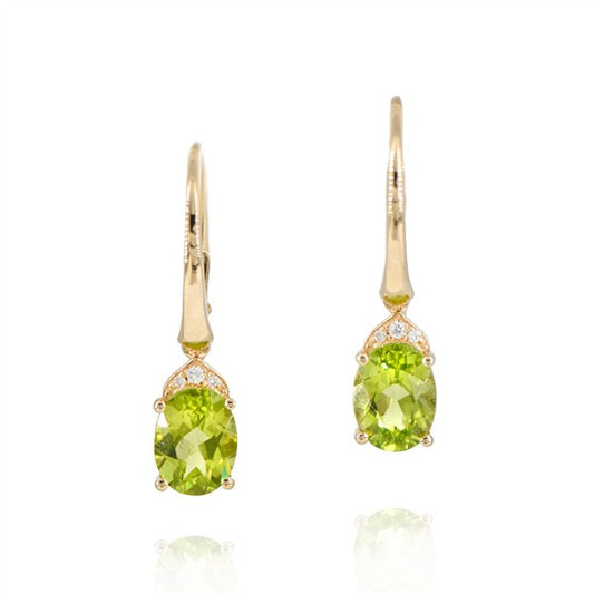 14K Oval Peridot Leverback Earrings