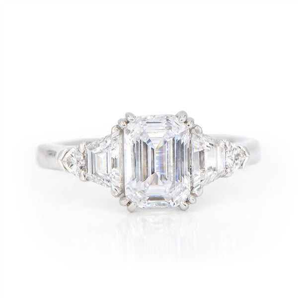 14 Karat White Gold Laboratory-Grown Diamonds Trapezoid & Trillion Lab Grown Diamond Engagement Ring