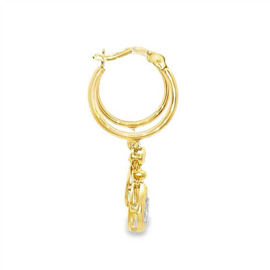 14K Bezel-Set Pear Diamond Hoop Dangle Earrings