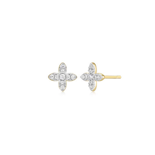 14K Gold Plated Polished Four Leaf Flower Stud Earrings
