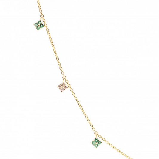 14K Emerald & Diamond Clover Drop Station Necklace