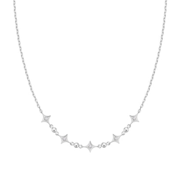 Sterling Silver Sparkling Star Station Necklace