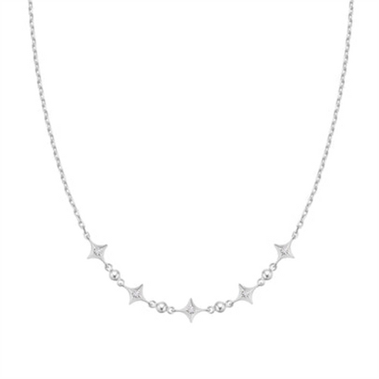 Sterling Silver Sparkling Star Station Necklace