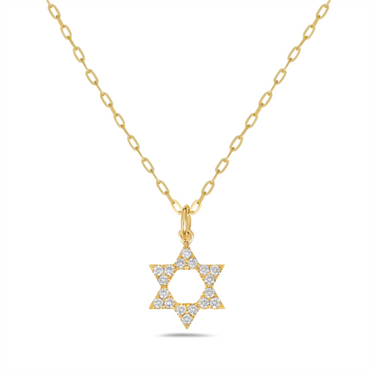 14K Star of David Diamond Paperclip Chain Pendant