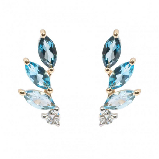 14K Blue Topaz Ombre Flared Climber Stud Earrings