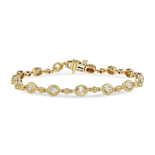 14K Milgrain Bezel Oval Diamond Bracelet