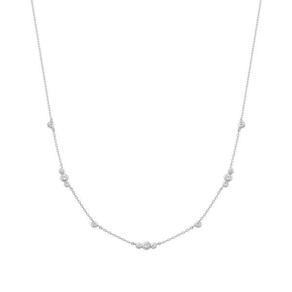 Sterling Silver Bezel CZ Station Silver Necklace