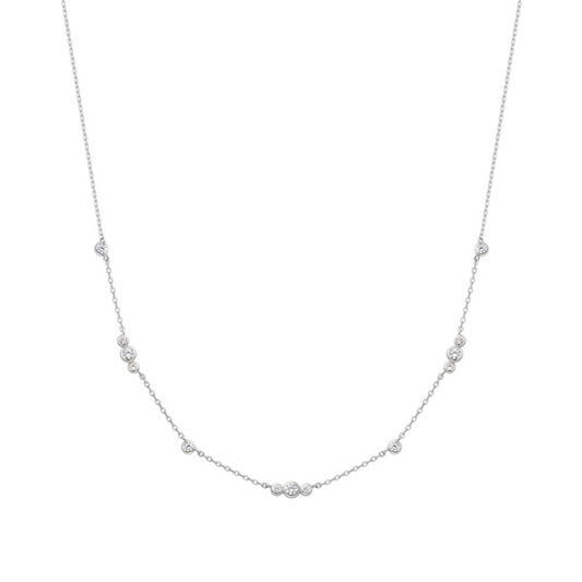 Sterling Silver Bezel CZ Station Silver Necklace