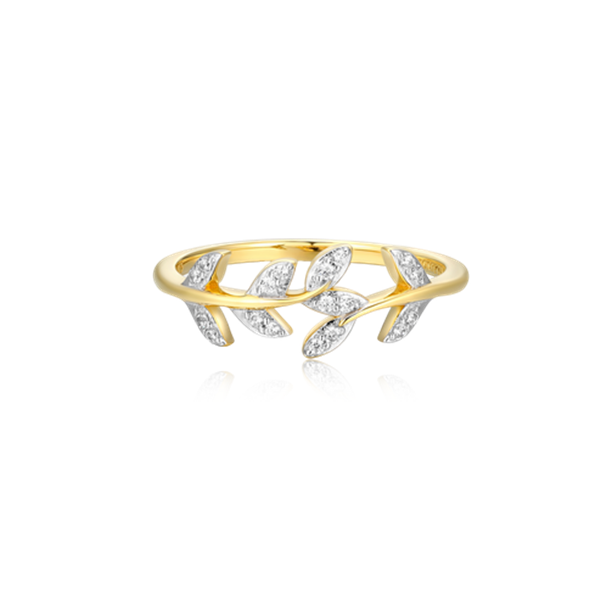 14K Gold Plated Branching Leaves Lab Grown Diamond Ring