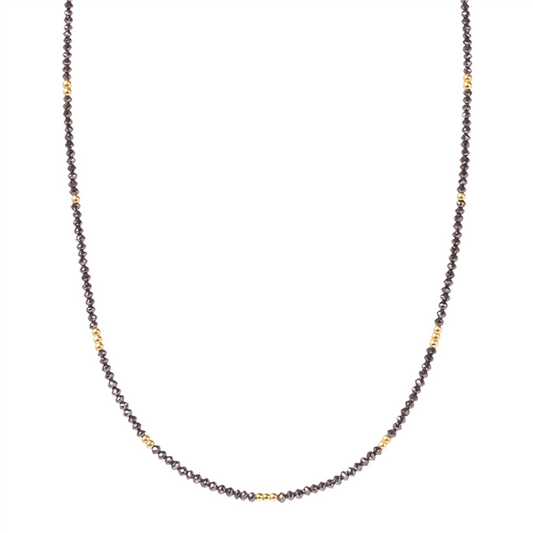 18K Gold Bead & Faceted Black Diamond Bead Necklace