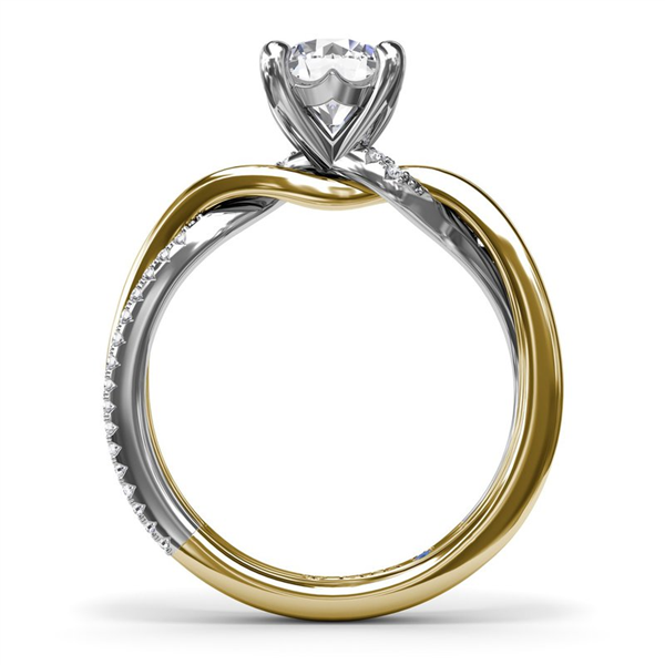 14K Two Tone Double-Row Twist Diamond Semi-Mount Engagement Ring