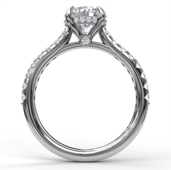 14K Hidden Halo Cathedral Engagement Ring Mounting