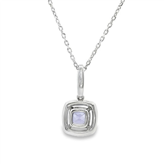 14 Karat White Gold Tanzanite Cushion Halo Pendant