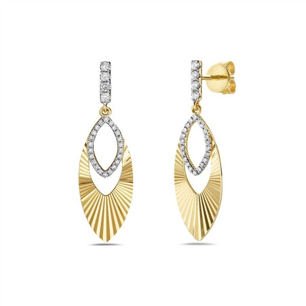14K Fluted Drop Stud Diamond Earrings