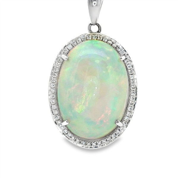 14K Ethiopian Opal Oval Diamond Halo Pendant