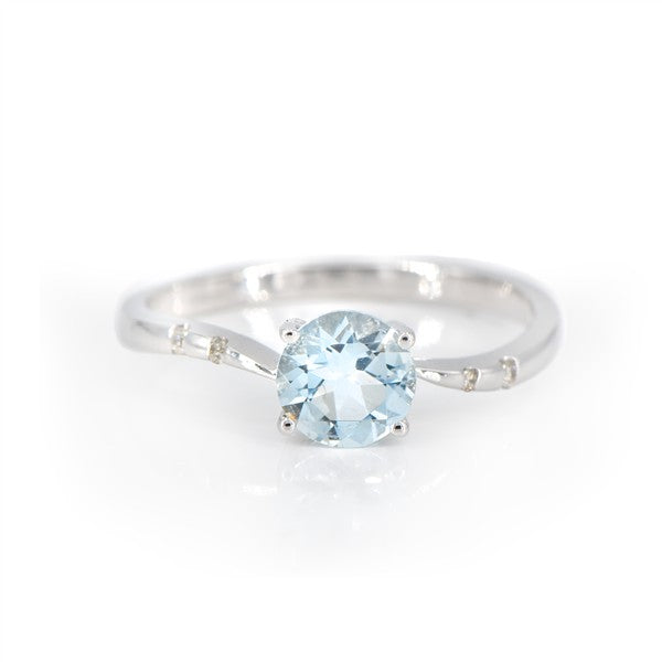 14K Aquamarine & Flush Set Diamond Curved Fashion Ring
