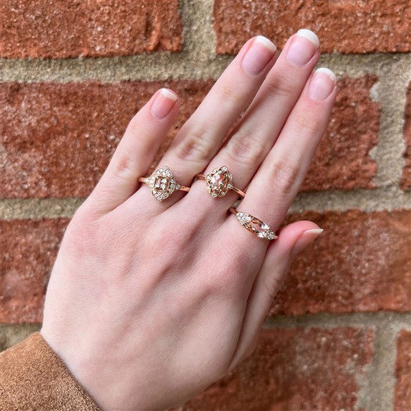 14 Karat Rose Gold Morganite Marquise Halo Fashion Ring