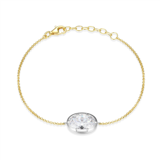 Two Tone East West Bezel Oval CZ Bracelet