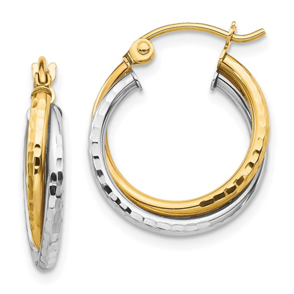 10 Karat Two Tone Gold Twisted Hoop Earrings
