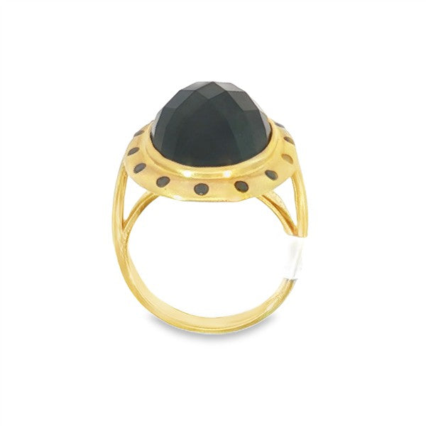 18K Oval Checkerboard-cut Black Spinel Brushed Bezel Cocktail Ring