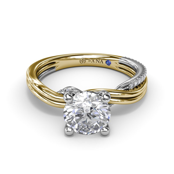 14K Two Tone Double-Row Twist Diamond Semi-Mount Engagement Ring