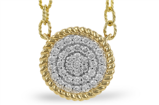 14 Karat Yellow Gold Diamond Rope Pave Circle Pendant