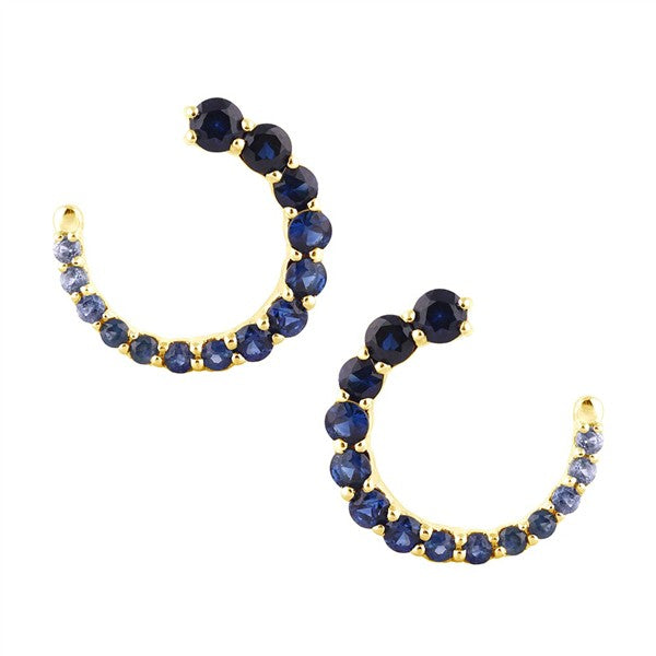 18K Ombre Blue Sapphire Front to Back Hoop Earring