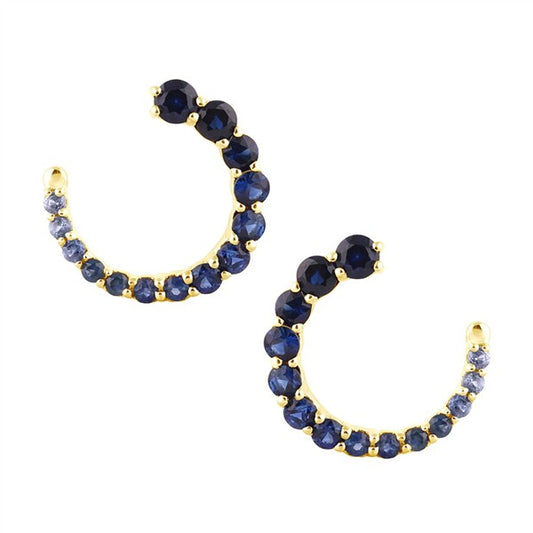 18K Ombre Blue Sapphire Front to Back Hoop Earring