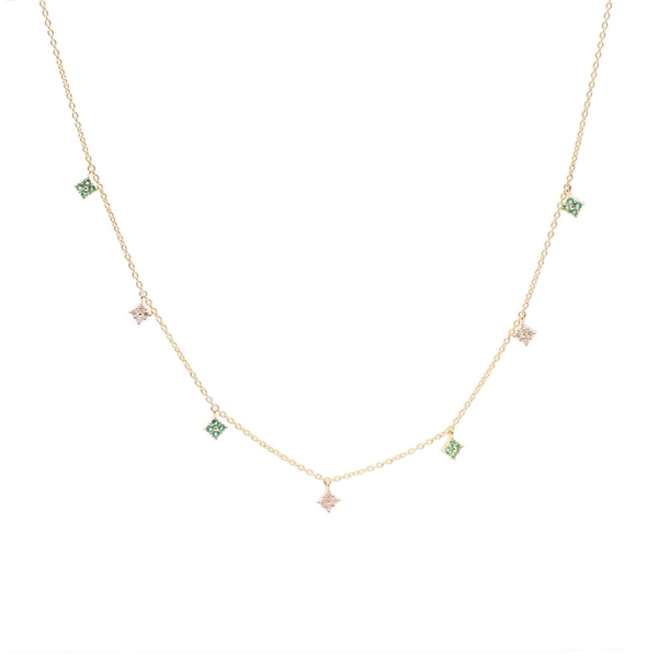 14K Emerald & Diamond Clover Drop Station Necklace