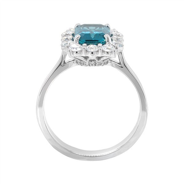 14K Indicolite Tourmaline & Diamond Halo Fashion Ring