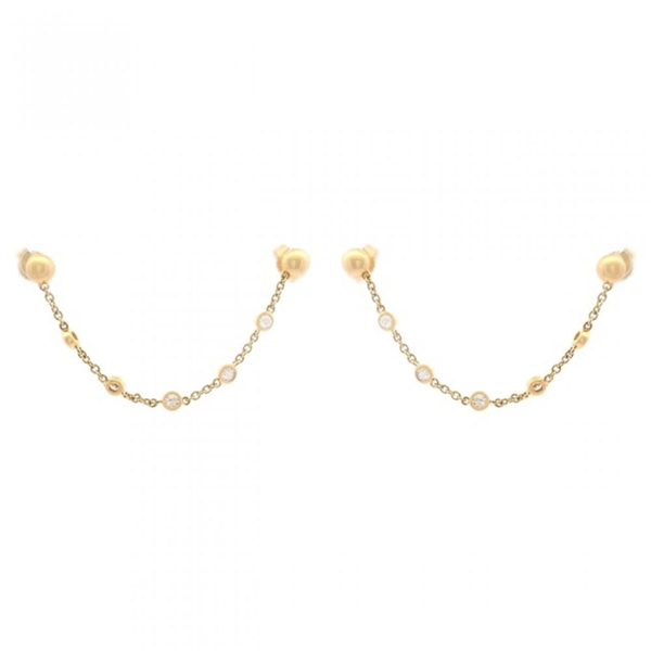 14K Bezel Diamond Double Chain Stud Earrings
