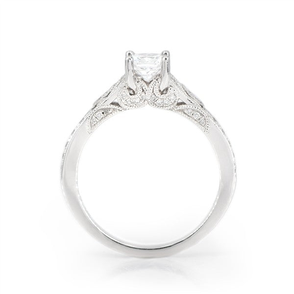14K Hand-Engraved Diamond Semi-Mount Engagement Ring