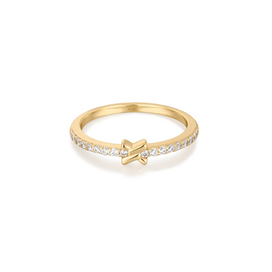 14K Gold Plated Twisted Wire CZ Ring