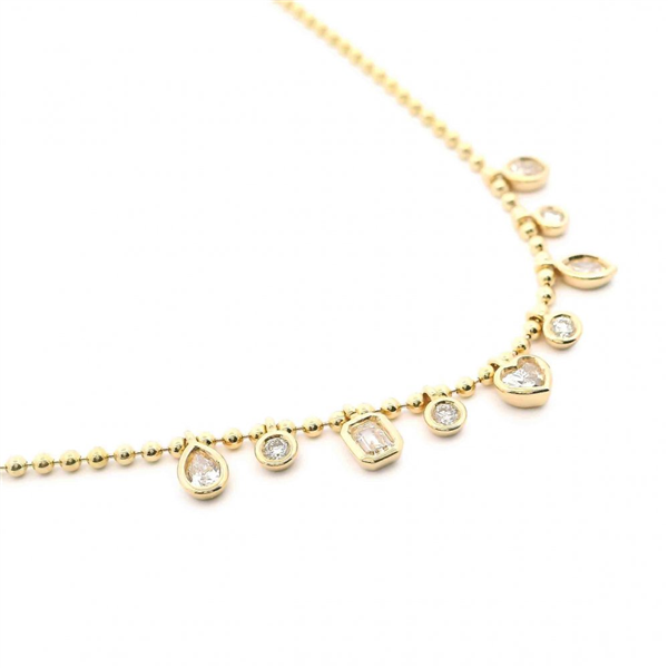 14K Beaded Chain Multi-Shape Bezel Droplet Diamond Necklace