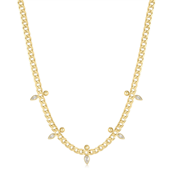 Gold-Plated Curb Chain Sparkle Point Necklace