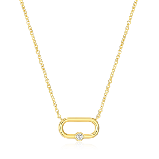14K Gold Plated Oval Link Diamond Necklace