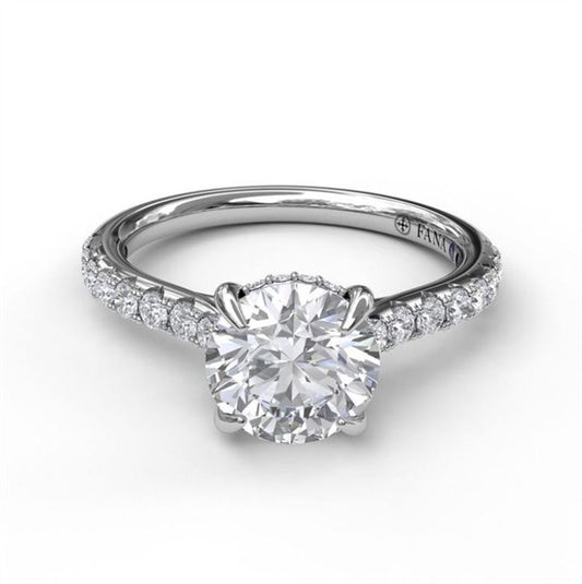 14K Hidden Halo Cathedral Engagement Ring Mounting