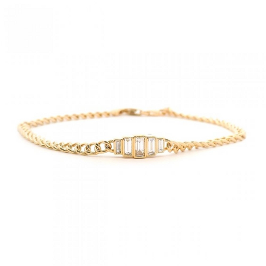 14K Bezel-Set Graduated Baguette Diamond Cuban Bracelet