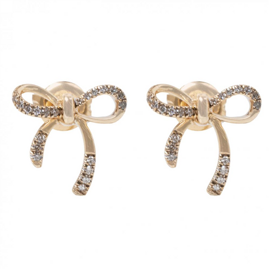 14K Petite Diamond Accented Bow Stud Earrings